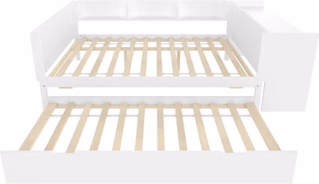 Letto matrimoniale Chicfurn in pino bianco con scrivania, letto estraibile e ripiani laterali, senza materasso, L/P/H: 140 x 200 cm
