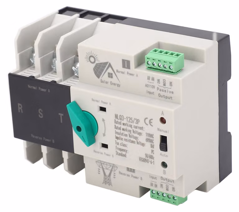 Interruttore di trasferimento automatico Dual Power 110 V CA, 100 A, 3 poli, montaggio su guida da 35 mm, per inverter fotovoltaici