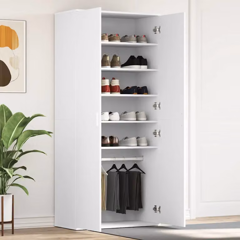 Mobile porta scarpe moderno vidaXL in legno MDF bianco e argento L 80 cm, P 39 cm, H 178 cm