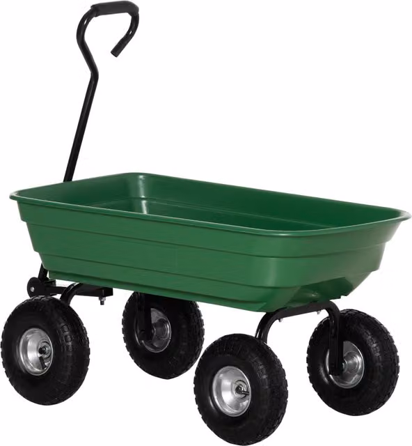 Carrello da giardino Outsunny in acciaio con pneumatici e impugnatura morbida, verde, L: 108 cm, P: 52 cm, H: 100 cm