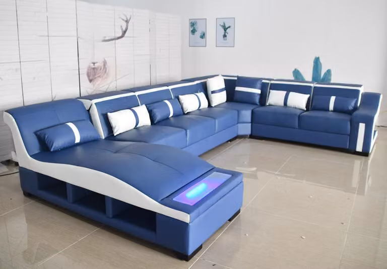 Sofa U-Form Ledersofa Couch Wohnlandschaft Garnitur Design Modern Sofa Ecksofa