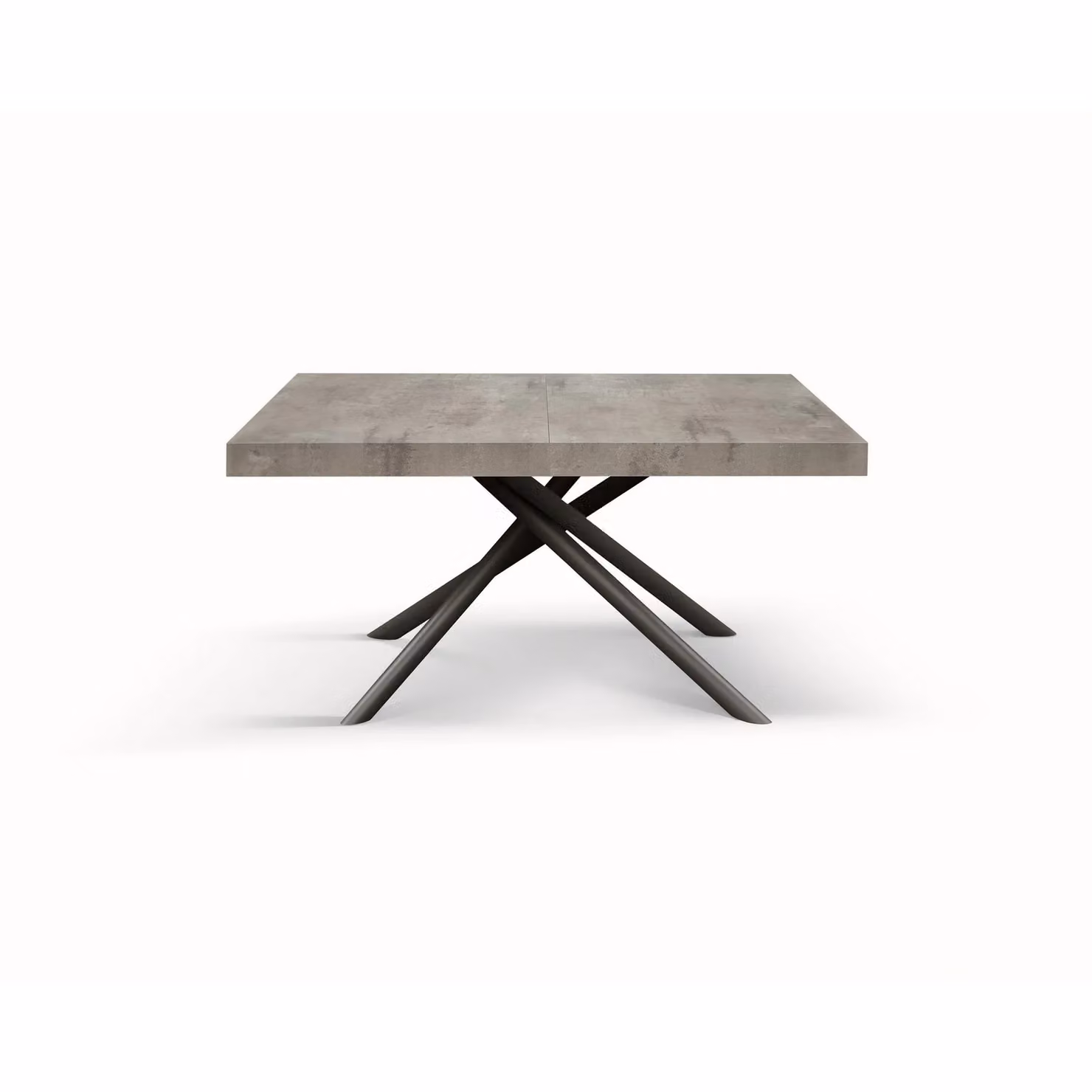 Tavolo CARRARA in legno, finitura grigio cemento e base in metallo verniciato antracite, allungabile 160×90 cm – 240×90 cm