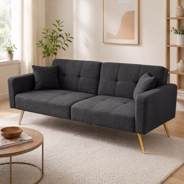 Divano letto 175x64x72 cm grigio scuro con schienale regolabile e tasche laterali HOMVRA