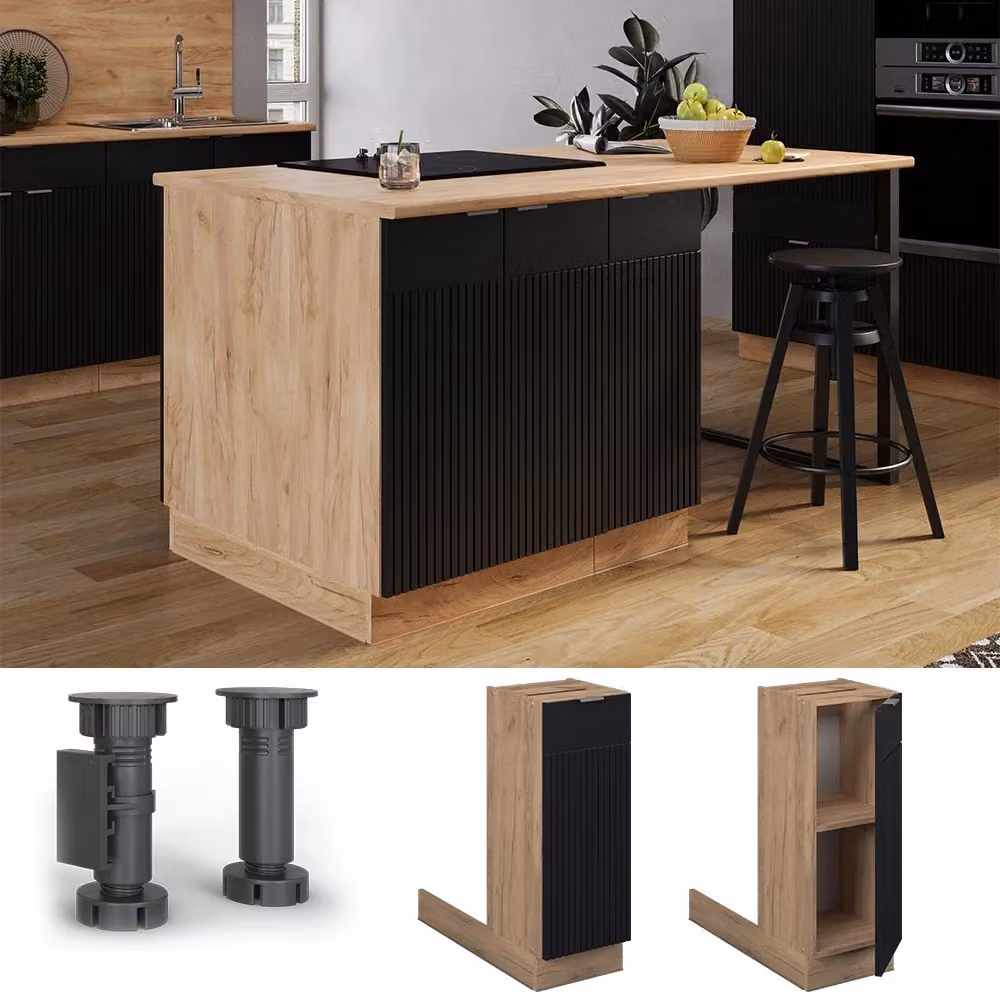 Isola cucina Vicco Fame-Line Nero rigato e Rovere dorato senza piano di lavoro L: 30 cm, H: 82 cm, P: 30 cm – 2
