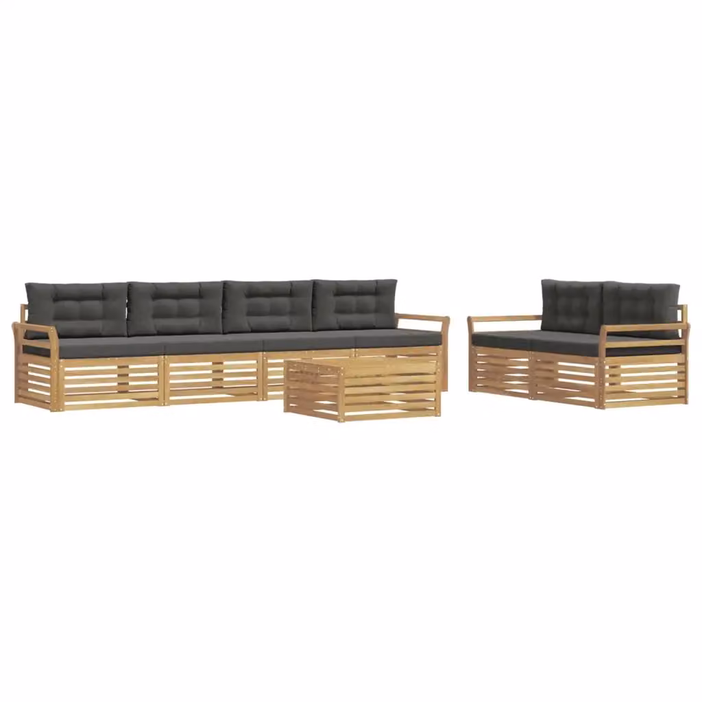 Set di divani da esterno vidaXL a forma di U in legno di acacia con tavolo da caffè, colore bianco e antracite, 7 pezzi – 2