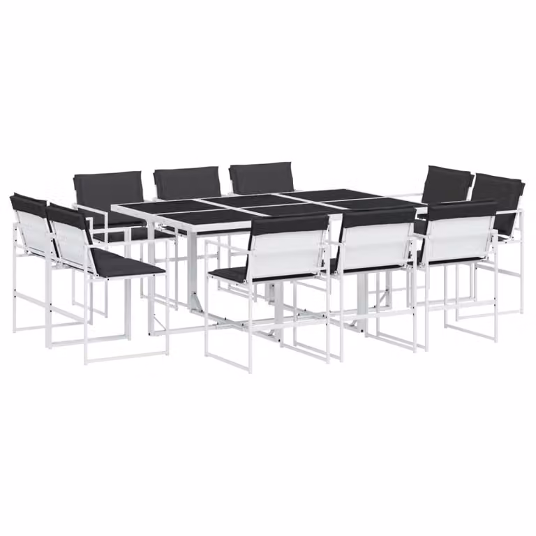 Set da Pranzo da Giardino 11 pz con Cuscini Bianco in Textilene