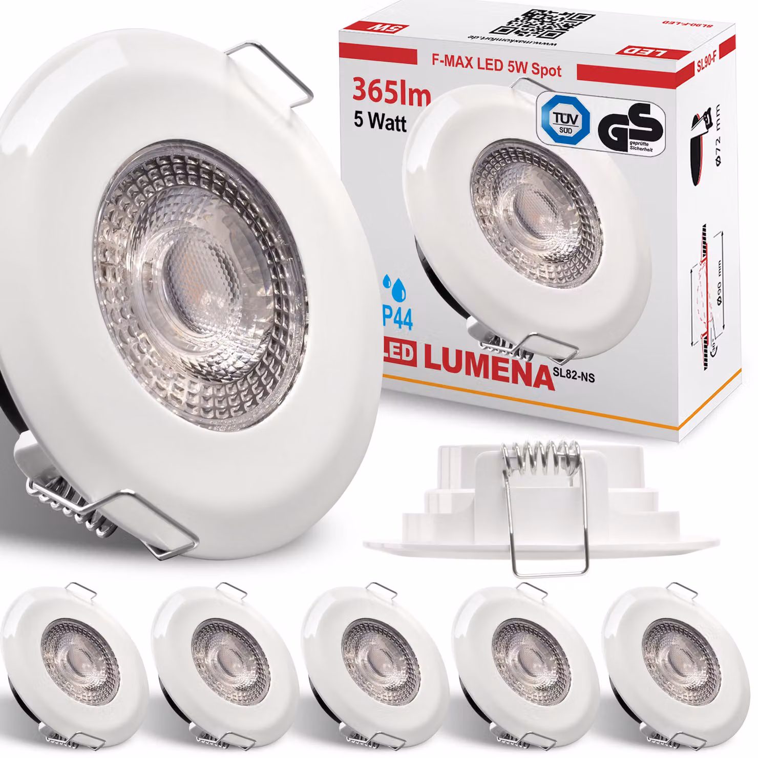 6x LED faretto da incasso per bagno ultrapiatto 5 watt bianco 230V rotondo bianco caldo Faretto da soffitto IP44 Faretto da soffitto Lumena SL82-NS