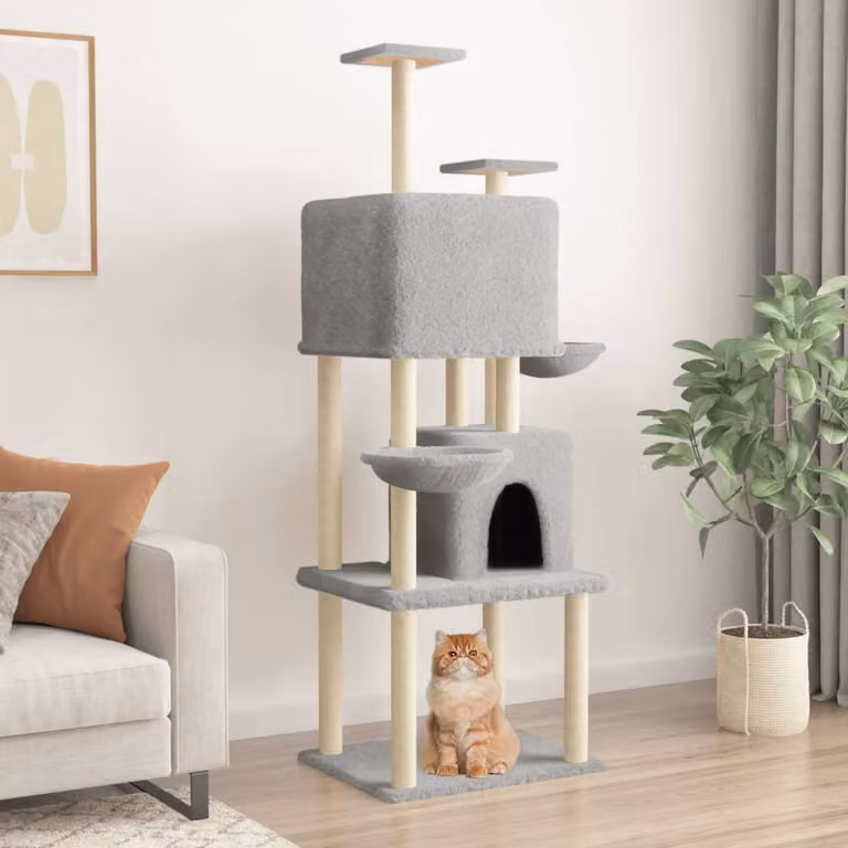 Albero per gatti vidaXL con tiragraffi in sisal e cucce, colore grigio, Altezza: 180 cm