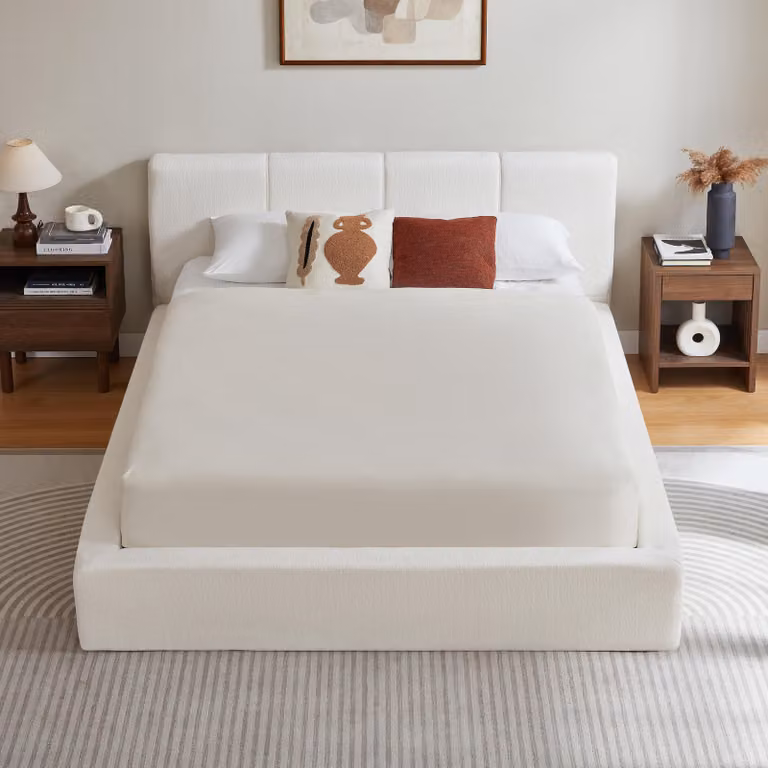 Struttura letto 140x200 cm con testiera imbottita, telaio in acciaio rinforzato e sistema di supporto, facile da montare, senza materasso