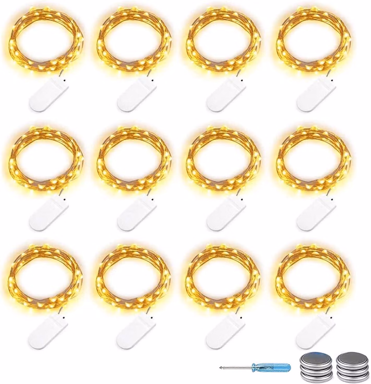 Catena luminosa - 12 luci, 30 LED per catena - Alimentazione a batteria - Luce bianco caldo - Ideale per Natale - Adatta per interni ed esterni