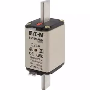 Inserto fusibile Eaton, bassa tensione, 224 A, CA 500 V, 120 kA, NH1, gL/gG, IEC, doppio indicatore di stato, linguetta isolata 224NHG1BI