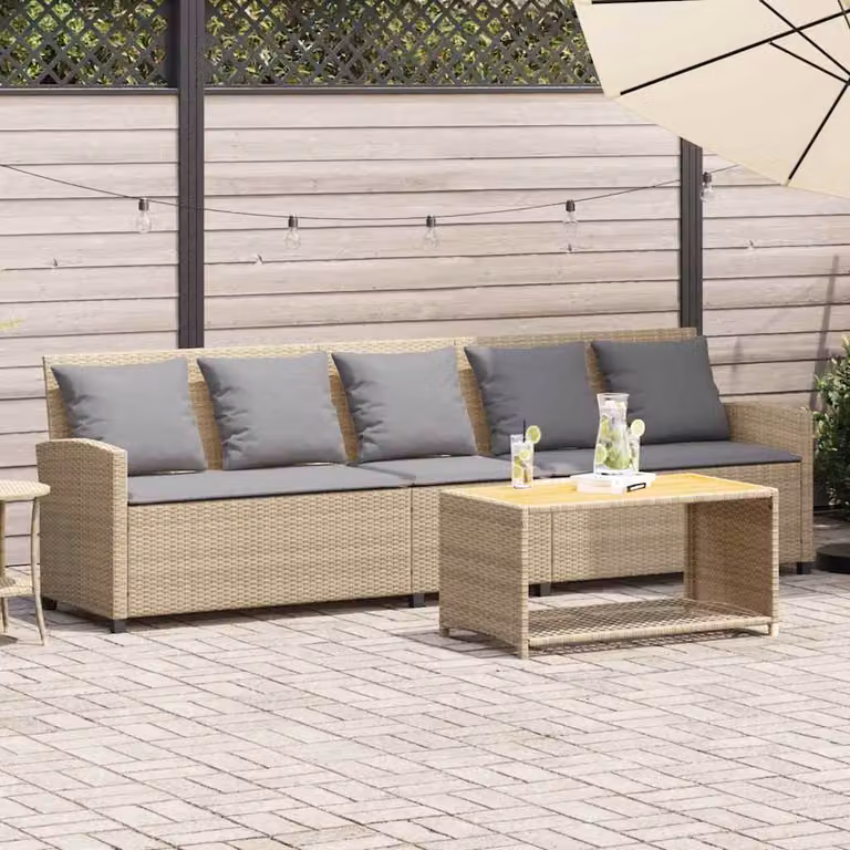 vidaXL Divano da Giardino a 5 Posti in Polyrattan con Cuscini Beige e Grigio e Struttura in Metallo