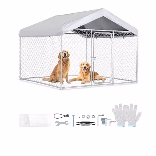 VEVOR Recinto per Cani da Esterno con Serratura di Sicurezza e Copertura Impermeabile Anti UV, Canile di Grandi Dimensioni 2x2x1,6m, Gabbia per Animali Domestici Resistente per Cani di Grande Taglia