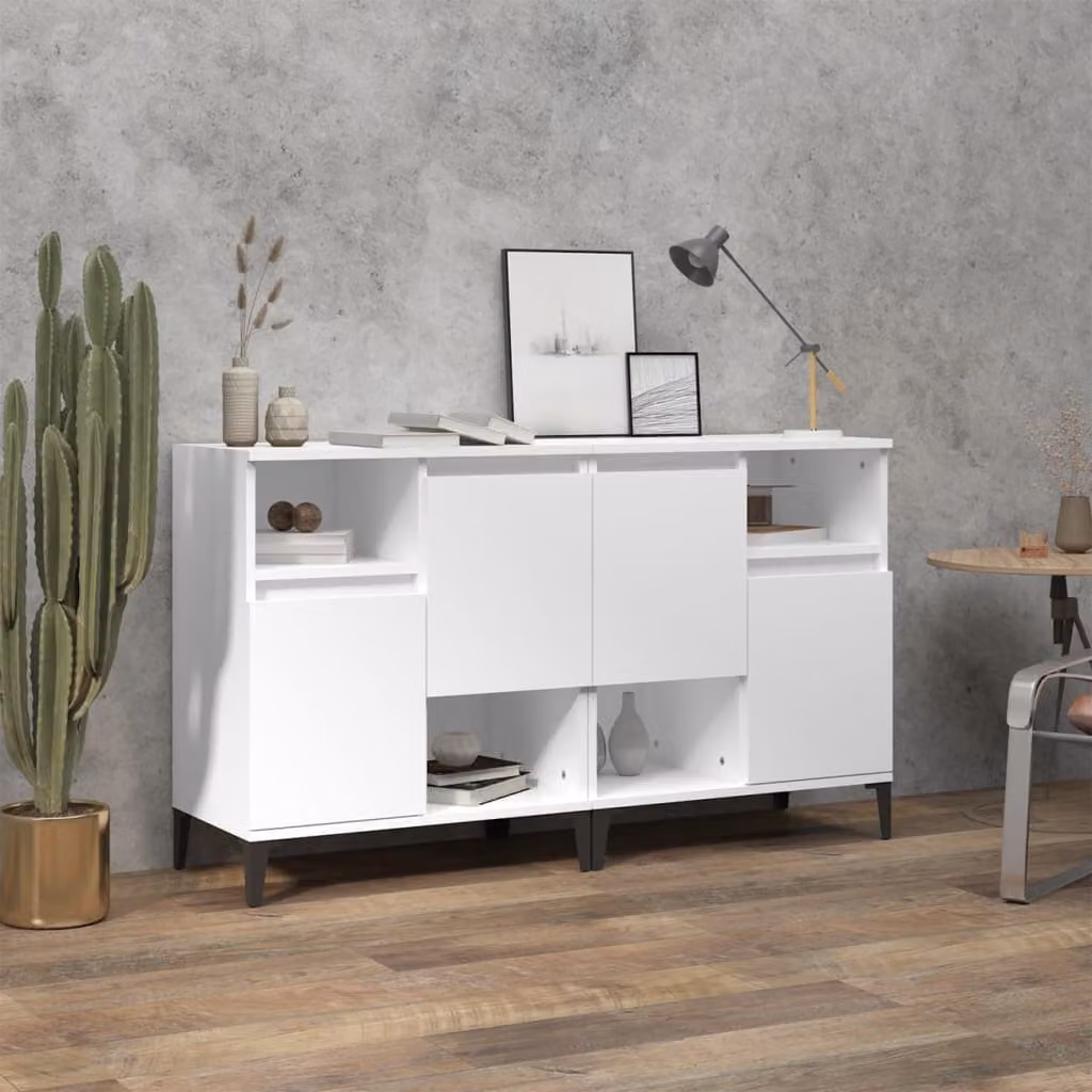 Set di 2 credenze vidaXL bianche in legno e metallo, modello classico da appendere al muro, L 60 cm x P 35 cm x H 70 cm