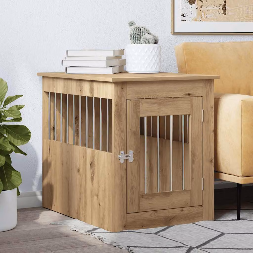 Gabbia per cani vidaXL in legno multistrato e metallo, colore marrone, L 75 cm x P 65 cm x H 55 cm