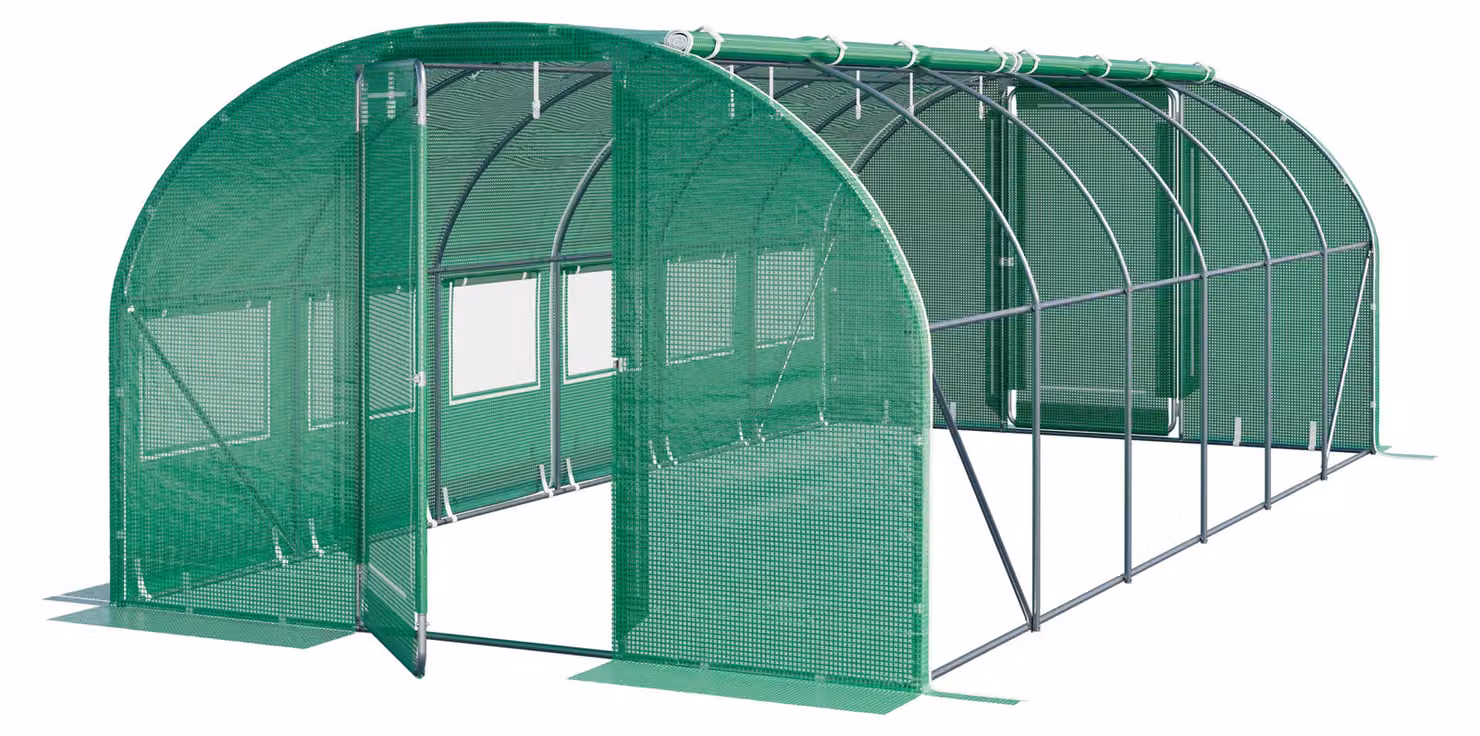 Serra Tunnel TOOLPORT con porta a battente, 3x6m telo in PE 180g/m² verde trasparente