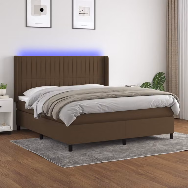 Letto a molle vidaXL con illuminazione LED e porta USB in tessuto marrone L/P/H: 180 x 200 x 128 cm