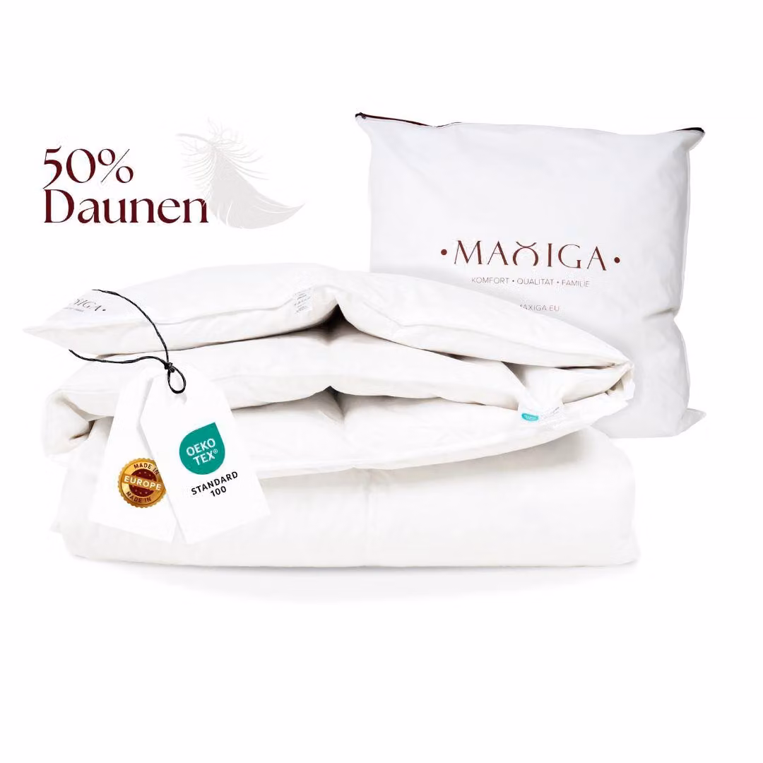 Piumino invernale Maxiga 155x220cm, 3000g, 50% piumino, 50% piumette, caldo piumino a cassetta, 100% cotone, ipoallergenico