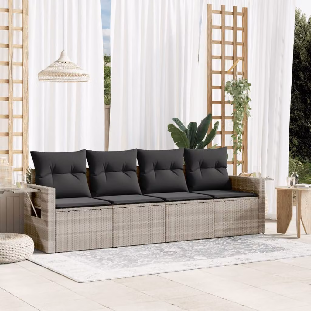 Set Divano da Giardino vidaXL 4 Pezzi in Polyrattan Grigio con Cuscini e Tavolino – 1