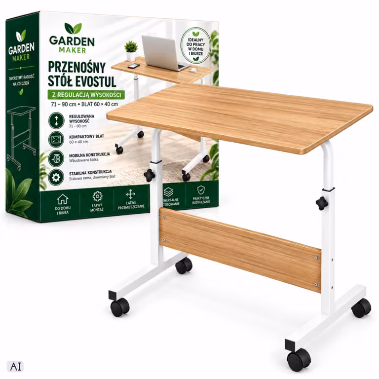 Tavolino Per Laptop Scrivania Regolabile Con Ruote 71–90 Cm Piano 60 X 40 Cm Per Un Utilizzo Mobile Stabile E Confortevole