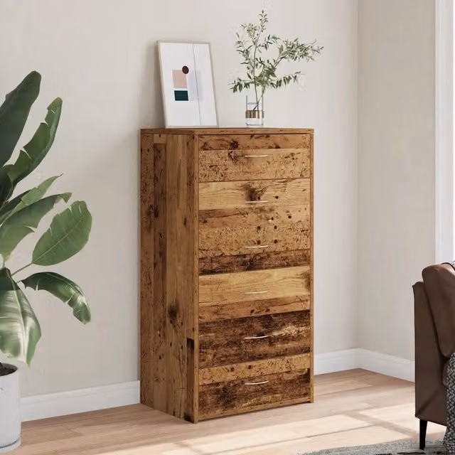 Credenza Buffet Design Mania in Legno Antico Marrone con 6 Cassetti per Cucina e Sala da Pranzo L: 50 cm, P: 34 cm, H: 96 cm – 1