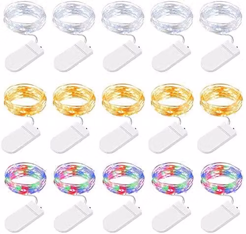 Catena luminosa a LED, set da 15 luci, lunghezza 2 metri, 20 mini-LED, alimentazione a batteria, impermeabile