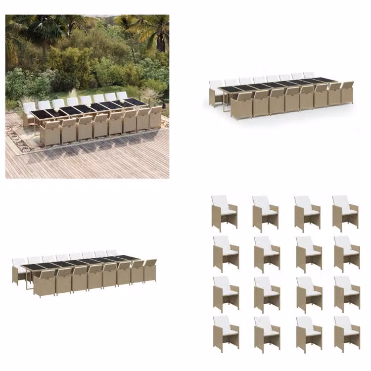 vidaXL Set da pranzo da giardino 17 pezzi con cuscini Beige Poly Rattan - Set da pranzo da giardino - Set da pranzo da esterno - Set da pranzo da giardino - Set da pranzo da giardino