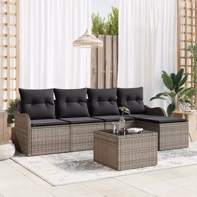 Set Divano da Giardino 6 pz Grigio polyrattan 3354338
