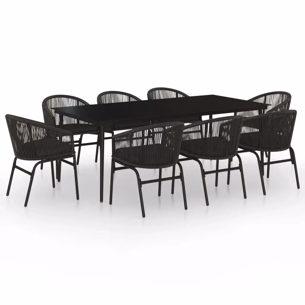 Set da pranzo da giardino moderno vidaXL in acciaio nero e vetro, 9 pezzi – 2