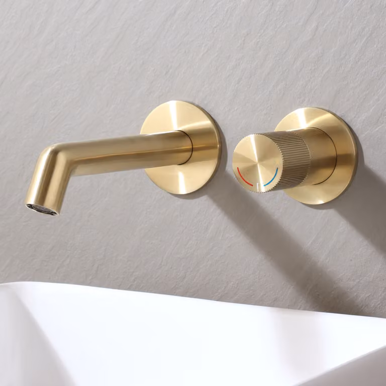 Rubinetto Miscelatore a Parete per Lavabo  - Oro Satinato - Lune by Hudson Reed