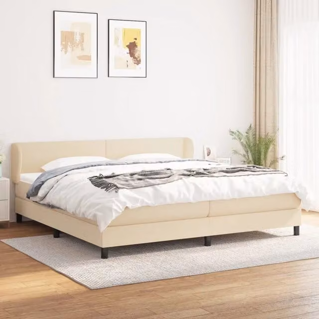 Letto Ibrido vidaXL con Giroletto a Molle e Materasso in Tessuto Beige e Bianco L/P/H: 203 x 203 x 88 cm