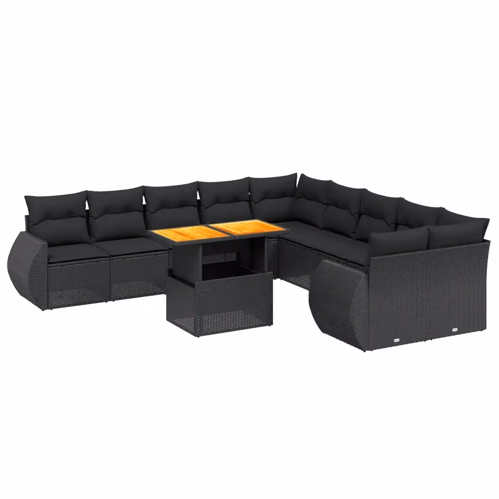 Set di divani da giardino VIDAXL a forma di L composto da 11 pezzi in polyrattan nero con cuscini inclusi – 2