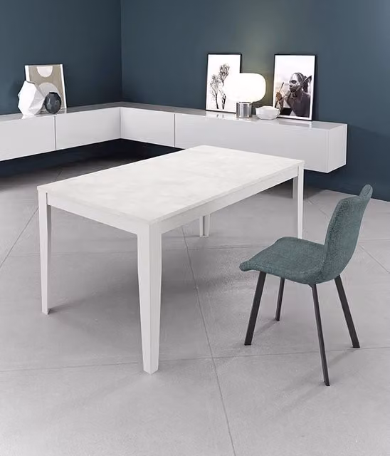 Tavolo Allungabile Big IPERBRIKO con Piano in Melaminico Cemento Bianco e Struttura in Metallo Bianco – 1
