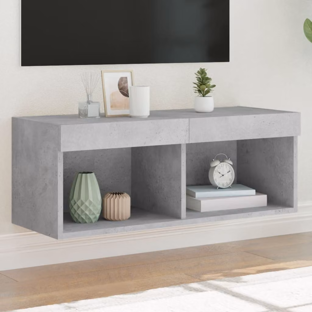 vidaXL Mobile Porta TV Moderno con Luci LED Integrate Grigio Cemento L: 80 cm, P: 30 cm, H: 30 cm