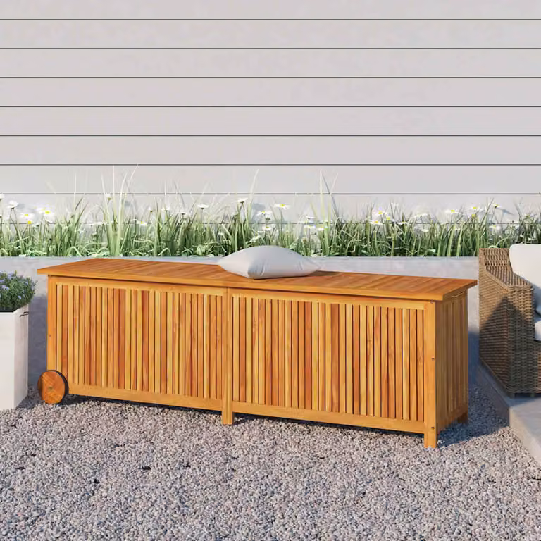 Contenitore da giardino con ruote vidaXL in legno di acacia oliato marrone L: 150 cm, P: 50 cm, H: 58 cm