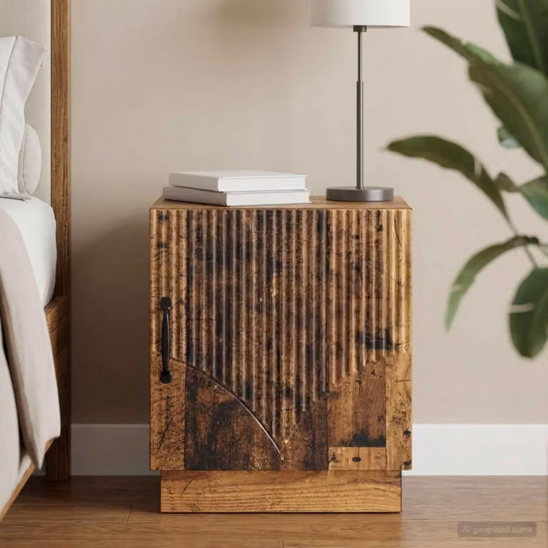 Comodino vidaXL in legno antico e metallo, colore marrone, L 43 cm x P 34,5 cm x H 47 cm