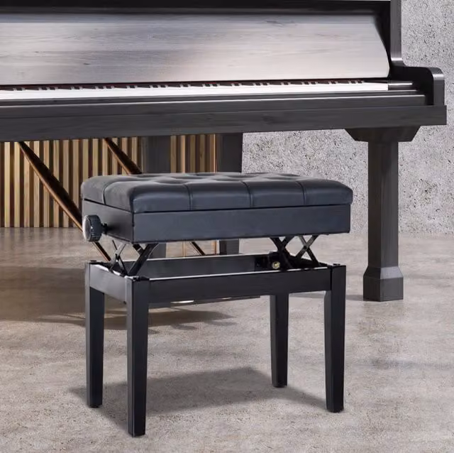 panca per pianoforte 54,5 x 33 x 48-58 cm nera – altezza regolabile e vano portaoggetti