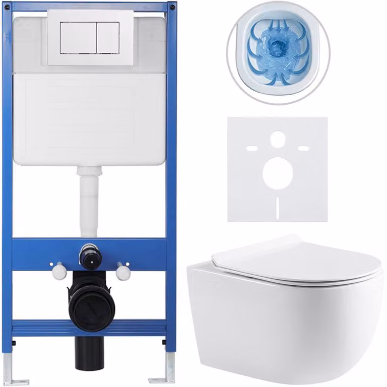 CERANO - Set completo per WC da incasso Lite/Felci - bianco lucido - Pulsante per WC Classic, bianco - Installazione a parete/cartongesso - 52,5x36 cm