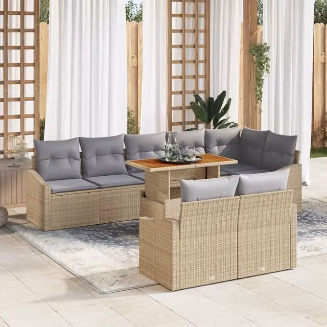 Set Divano da Giardino Moderno vidaXL in Rattan e Metallo Beige con Cuscini e Tavolino da Caffè