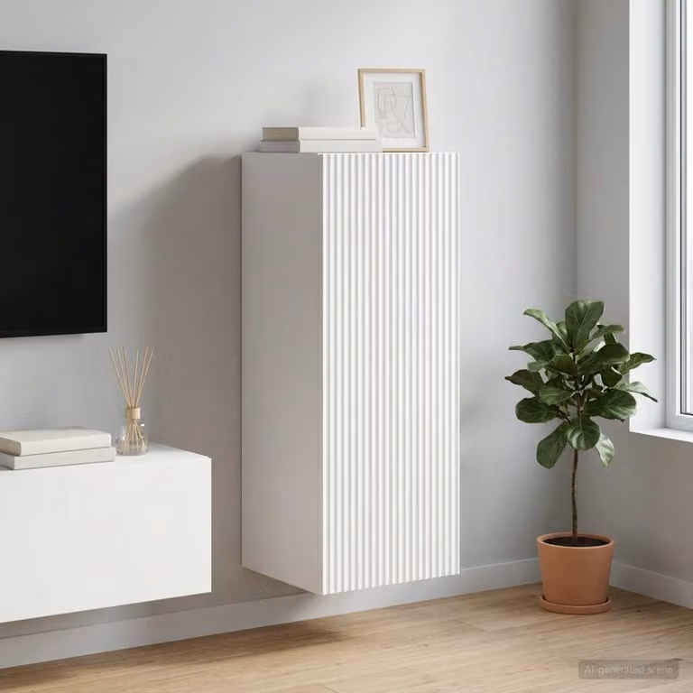 vidaXL Mobiletto a muro in legno bianco con illuminazione LED e ripiani interni L: 33 cm, P: 34,5 cm, H: 90 cm