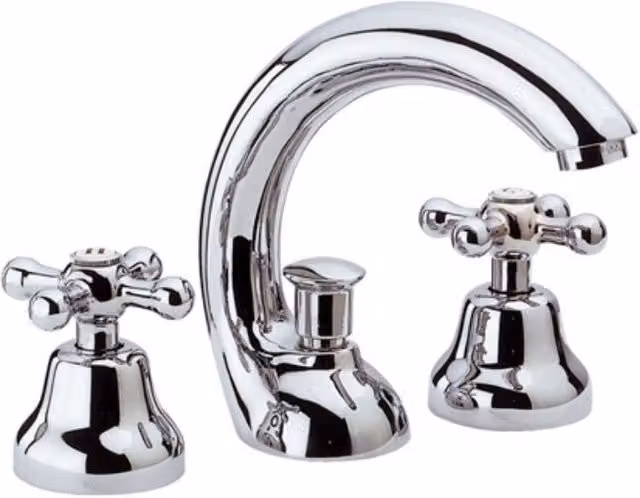 Rubinetto per lavabo a due maniglie Remer serie Liberty in ottone cromato argento con scarico pop-up – 1