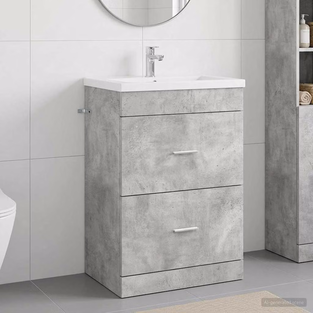 vidaXL Mobiletto da Bagno Sotto Lavabo Grigio con Cassetti e Ante, Design Minimalista in MDF