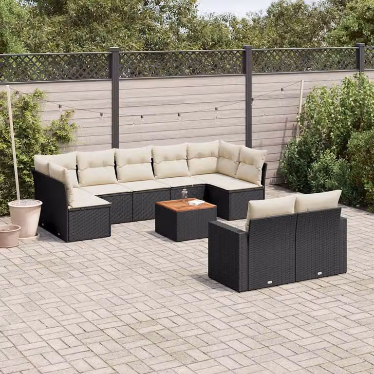 vidaXL Set Divani da Giardino 10 Pezzi in Polyrattan Nero con Cuscini e Tavolino da Esterno