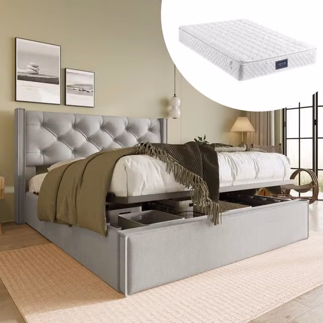 letto imbottito cotone grigio chiaro 140 x 200 cm