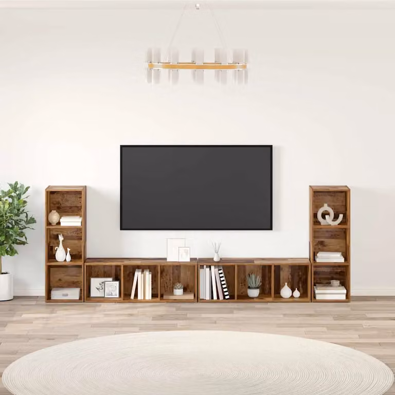 Set mobile TV moderno vidaXL in 4 pezzi, colore marrone, legno vecchio e MDF, L/P/H: 37 x 35 x 107 cm