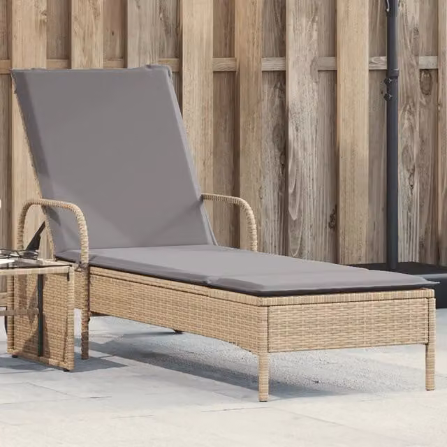 Lettino prendisole vidaXL in polyrattan beige e grigio con ruote e poggiatesta regolabile – 1