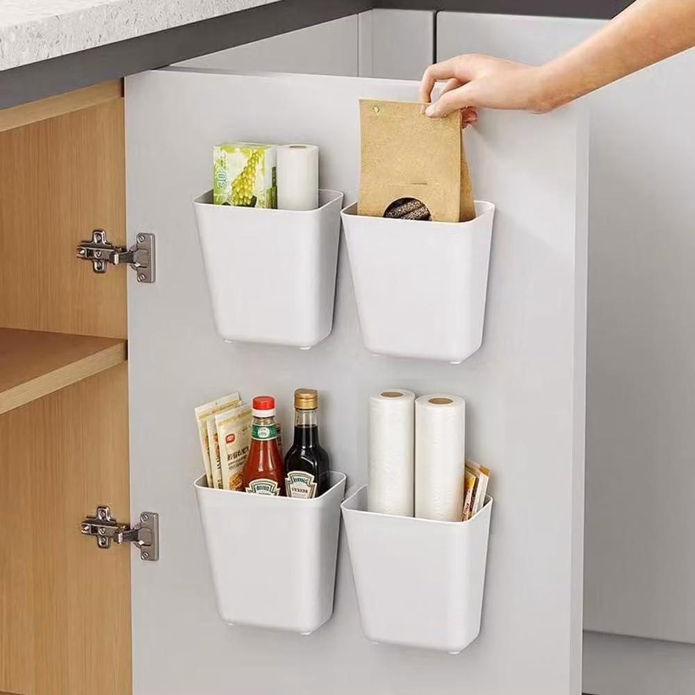 Contenitore per la conservazione di utensili da cucina, con 4 scomparti, da montare a parete con adesivo