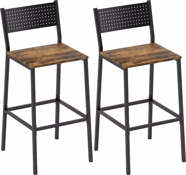 Set di 2 sgabelli da bar HOMCOM in stile industriale con schienale e poggiapiedi integrato, ecopelle marrone rustico