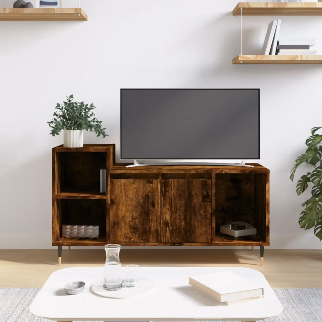 Mobile TV vidaXL in legno Rovere Fumo con ruote, L 100 cm x P 35 cm x H 55 cm