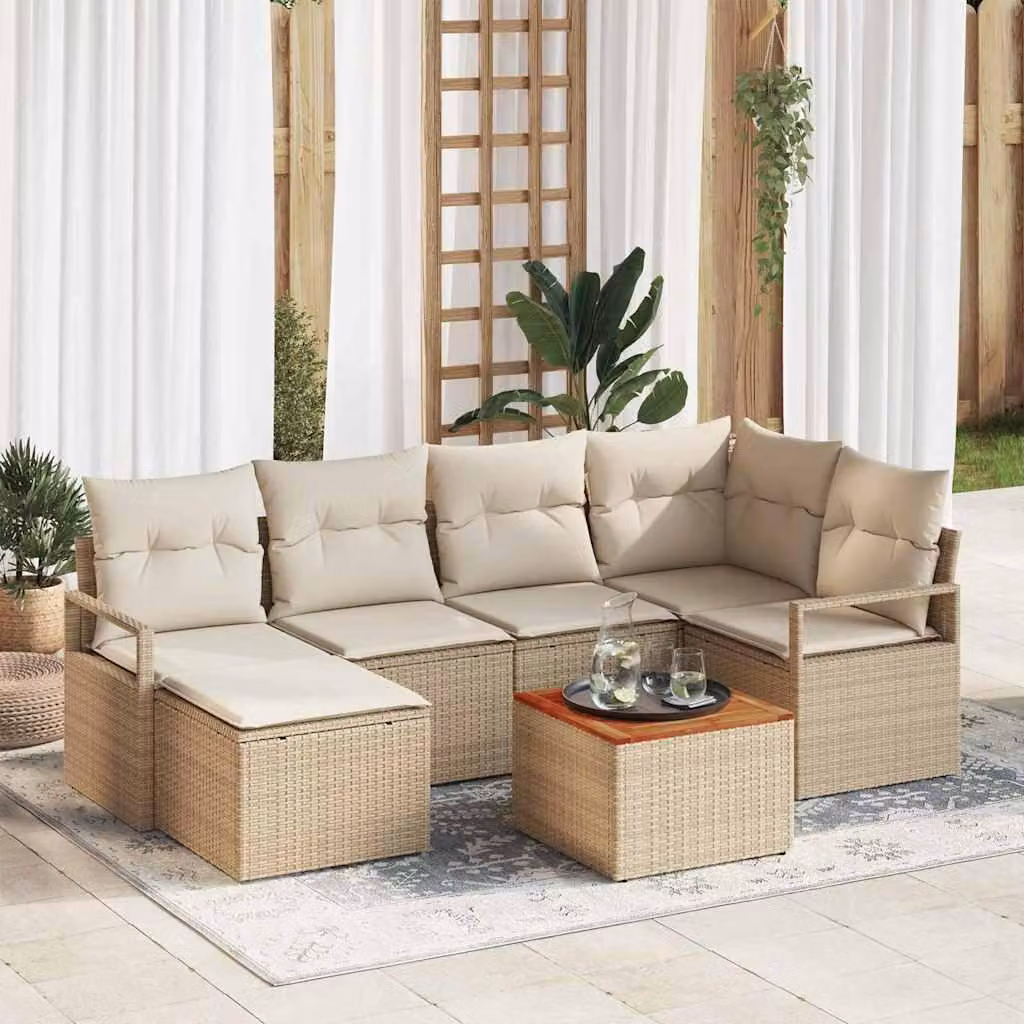 Maison Exclusive - Set da giardino composto da 7 pezzi. Divano e poltrone in rattan sintetico beige e crema